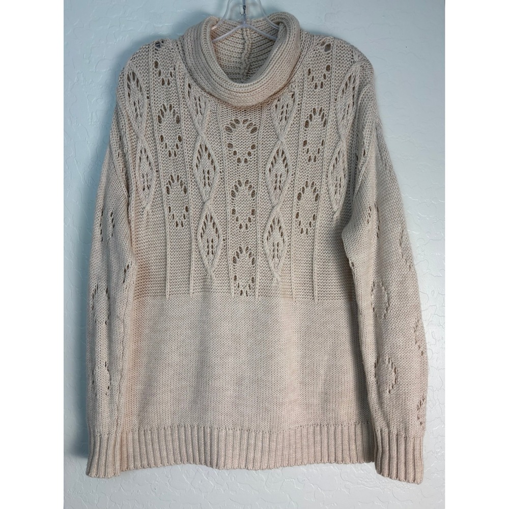 Toad&Co Tupelo II Cable Sweater Womens Large Oatmeal Merino Wool Cowl Neck 2286